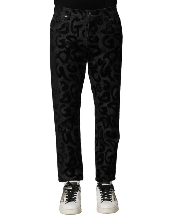 Dolce & Gabbana Gray Cotton DG Logo Straight Men Denim Jeans