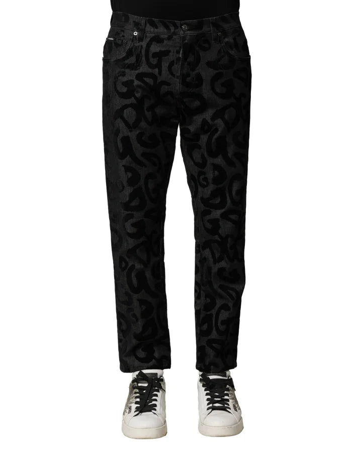 Dolce &amp; Gabbana Gray Cotton DG Logo Straight Men Denim Jeans