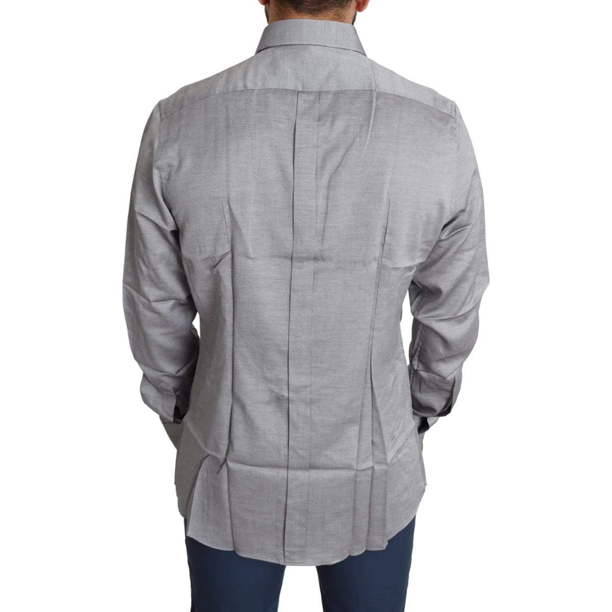 Dolce and Gabbana Gray Cotton Dress Shirt for Men Spread Collar &