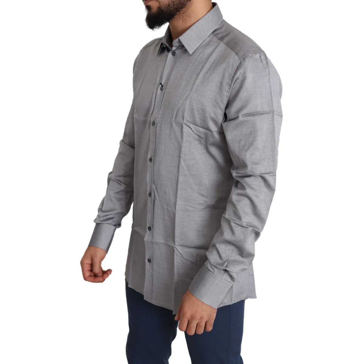 Dolce and Gabbana Gray Cotton Dress Shirt for Men Spread Collar &