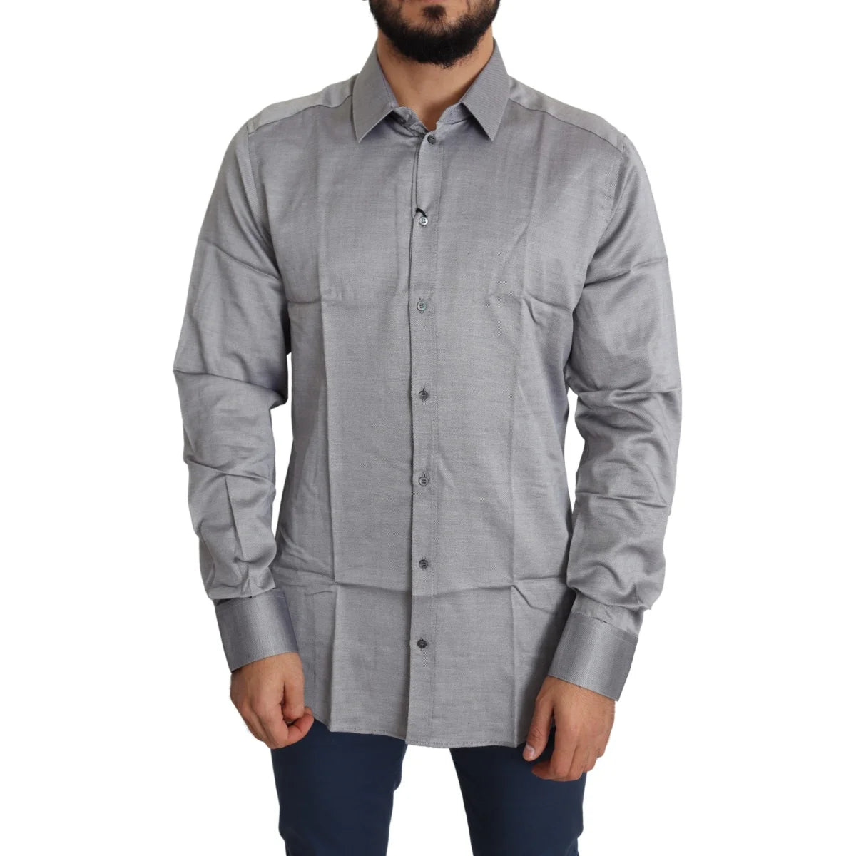 Dolce and Gabbana Gray Cotton Dress Shirt for Men Spread Collar &