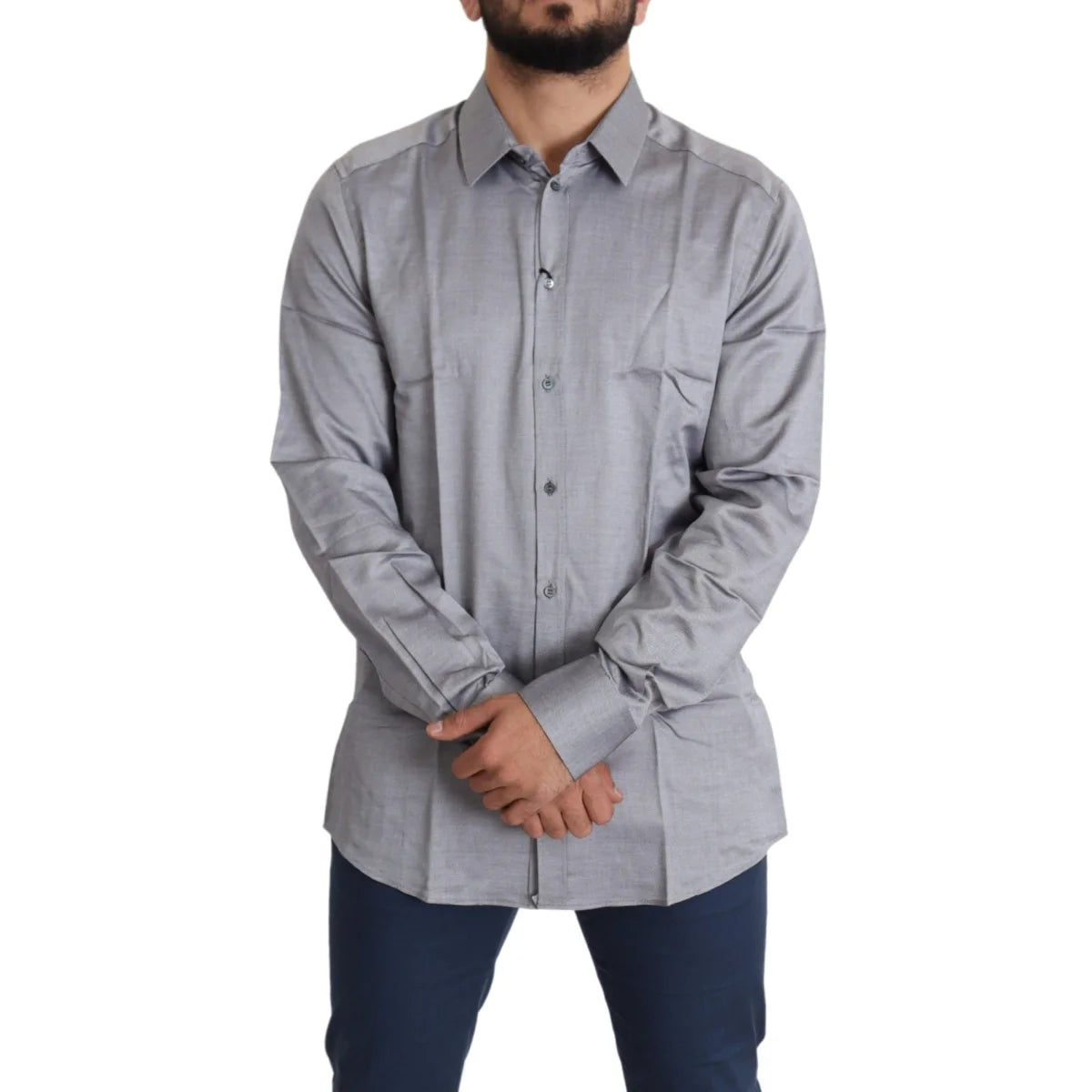 Dolce and Gabbana Gray Cotton Dress Shirt for Men Spread Collar &
