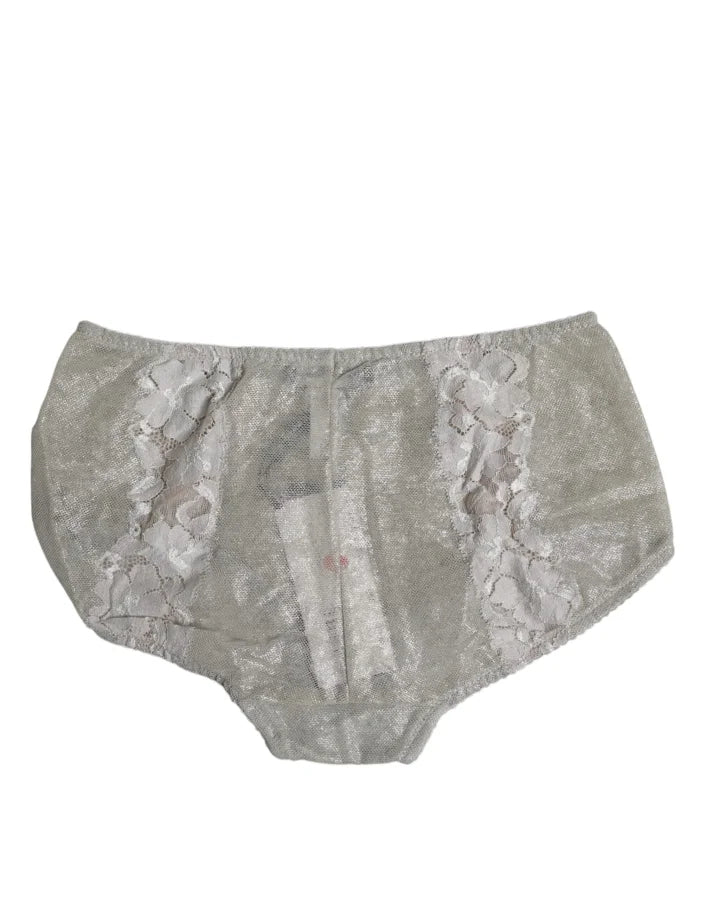 Dolce &amp; Gabbana Gray Cotton Floral Lace High Waist Panty Underwear