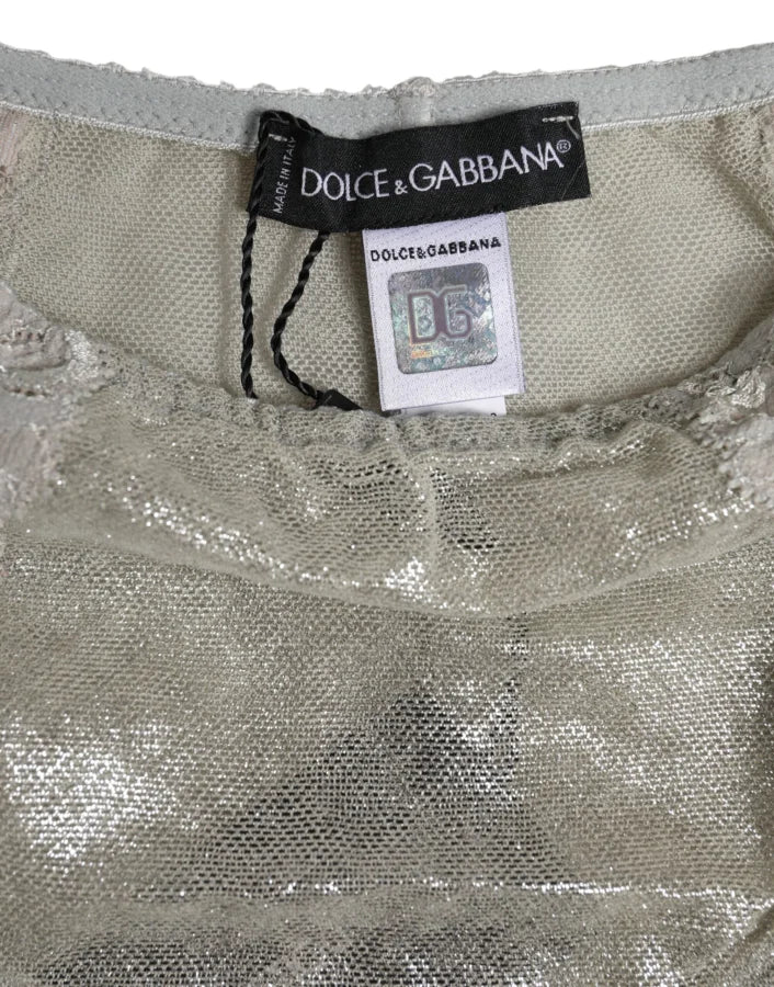 Dolce &amp; Gabbana Gray Cotton Floral Lace High Waist Panty Underwear