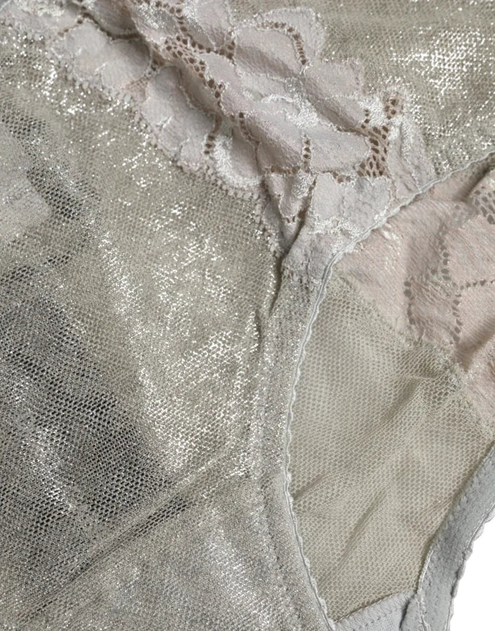 Dolce &amp; Gabbana Gray Cotton Floral Lace High Waist Panty Underwear
