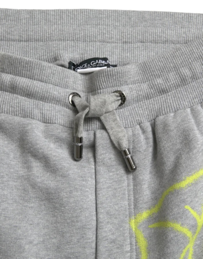Dolce &amp; Gabbana Gray Cotton Graffiti Sweatpants Jogger Pants