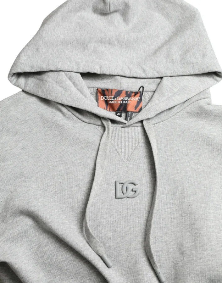 Dolce &amp; Gabbana Gray Cotton Logo Hooded Sweatshirt Sweater