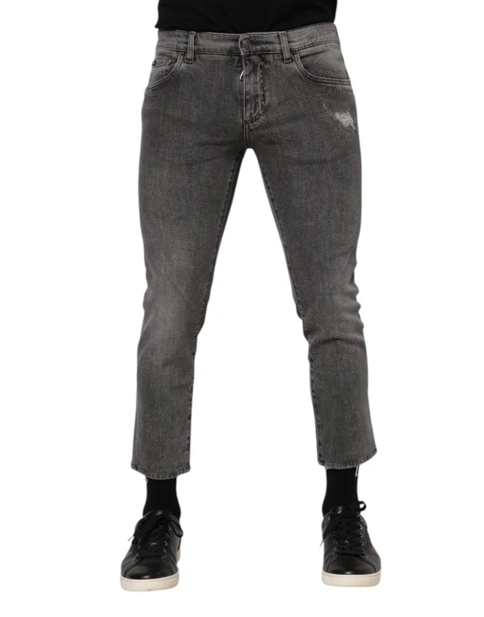 Dolce &amp; Gabbana Gray Cotton Logo Plaque Men Denim Jeans