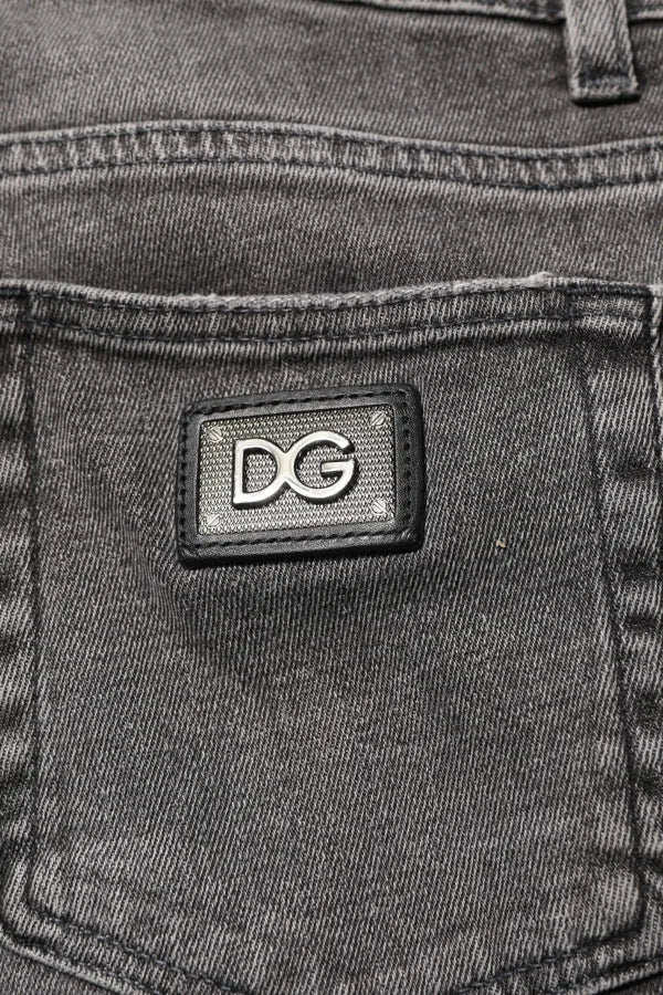 Dolce &amp; Gabbana Gray Cotton Logo Plaque Men Denim Jeans