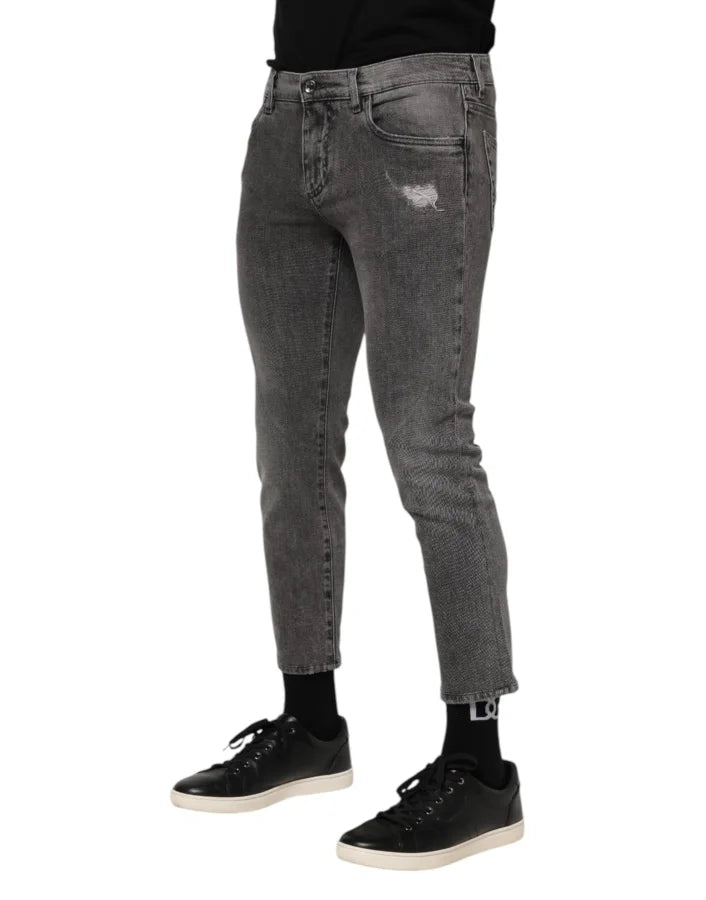 Dolce &amp; Gabbana Gray Cotton Logo Plaque Men Denim Jeans