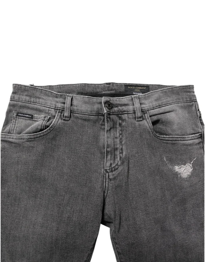 Dolce &amp; Gabbana Gray Cotton Logo Plaque Men Denim Jeans