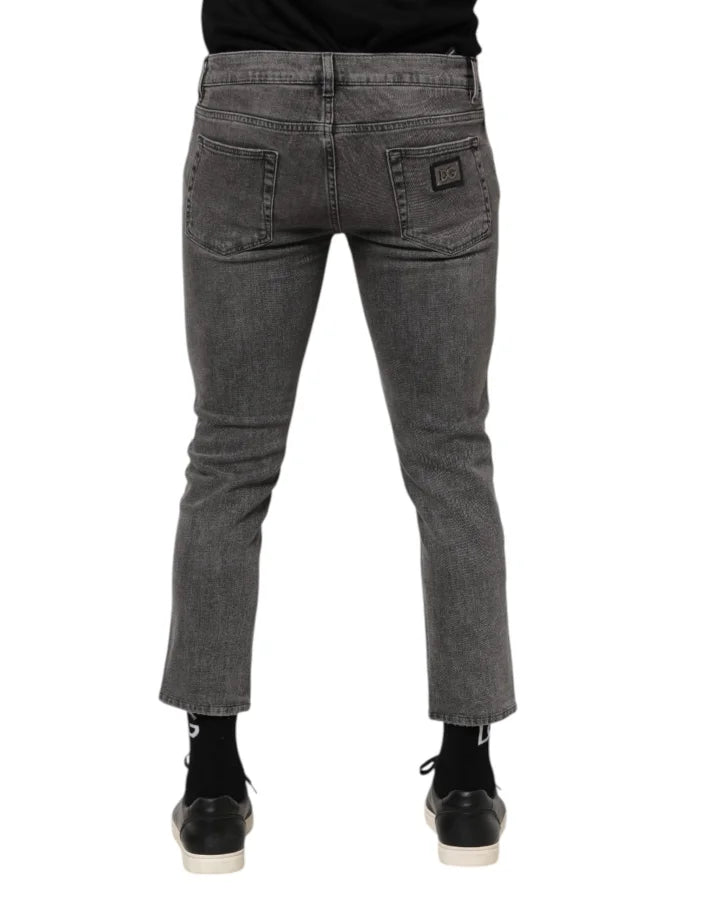 Dolce &amp; Gabbana Gray Cotton Logo Plaque Men Denim Jeans