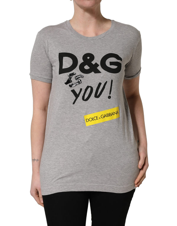 Dolce & Gabbana - Gray Cotton Logo Printed Crew Neck T-shirt