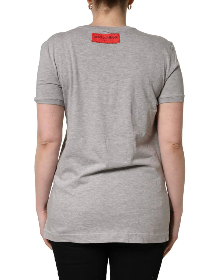 Dolce &amp; Gabbana Gray Cotton Logo Printed Crew Neck T-shirt