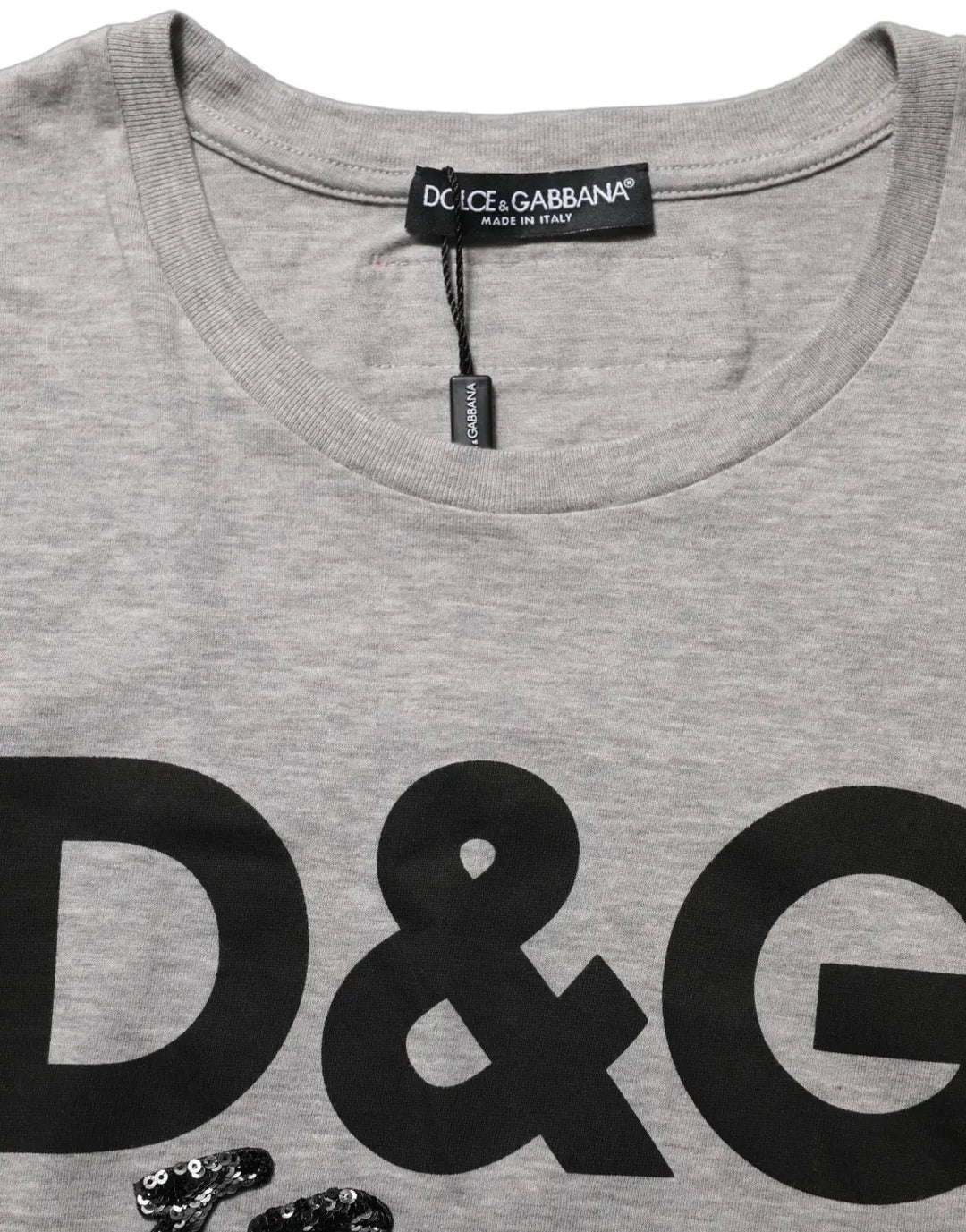 Dolce &amp; Gabbana Gray Cotton Logo Printed Crew Neck T-shirt