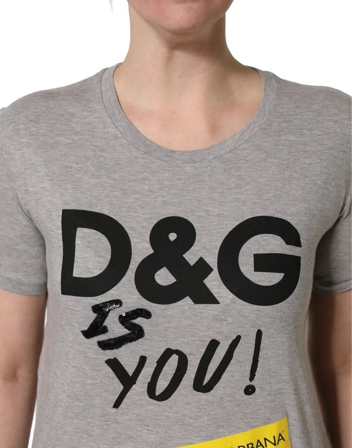 Dolce &amp; Gabbana Gray Cotton Logo Printed Crew Neck T-shirt