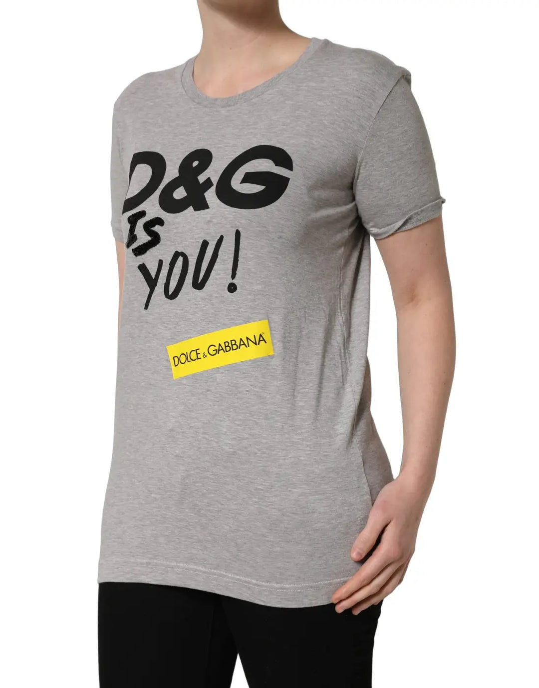Dolce &amp; Gabbana Gray Cotton Logo Printed Crew Neck T-shirt