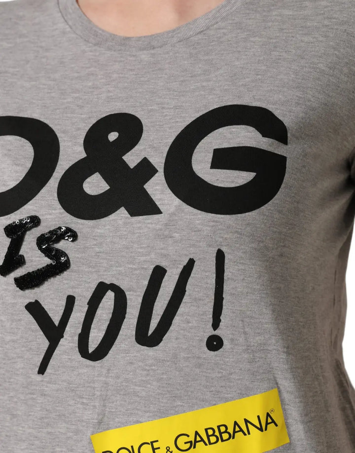 Dolce &amp; Gabbana Gray Cotton Logo Printed Crew Neck T-shirt