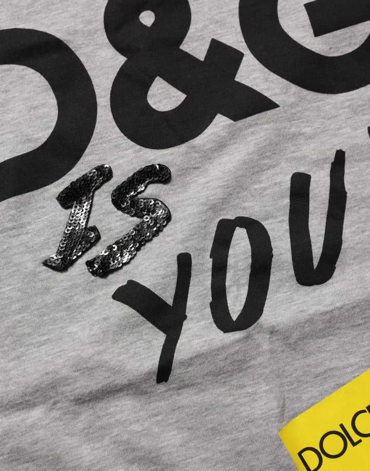 Dolce &amp; Gabbana Gray Cotton Logo Printed Crew Neck T-shirt