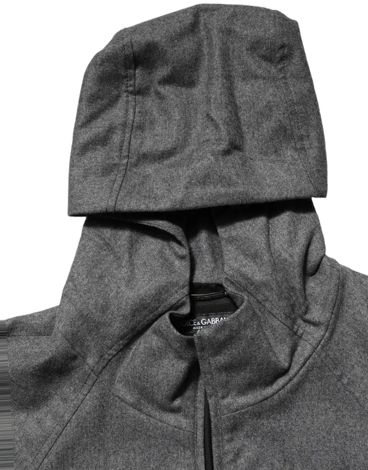 Dolce &amp; Gabbana Gray Cotton Men Hooded Full Zip Bomber Jacket