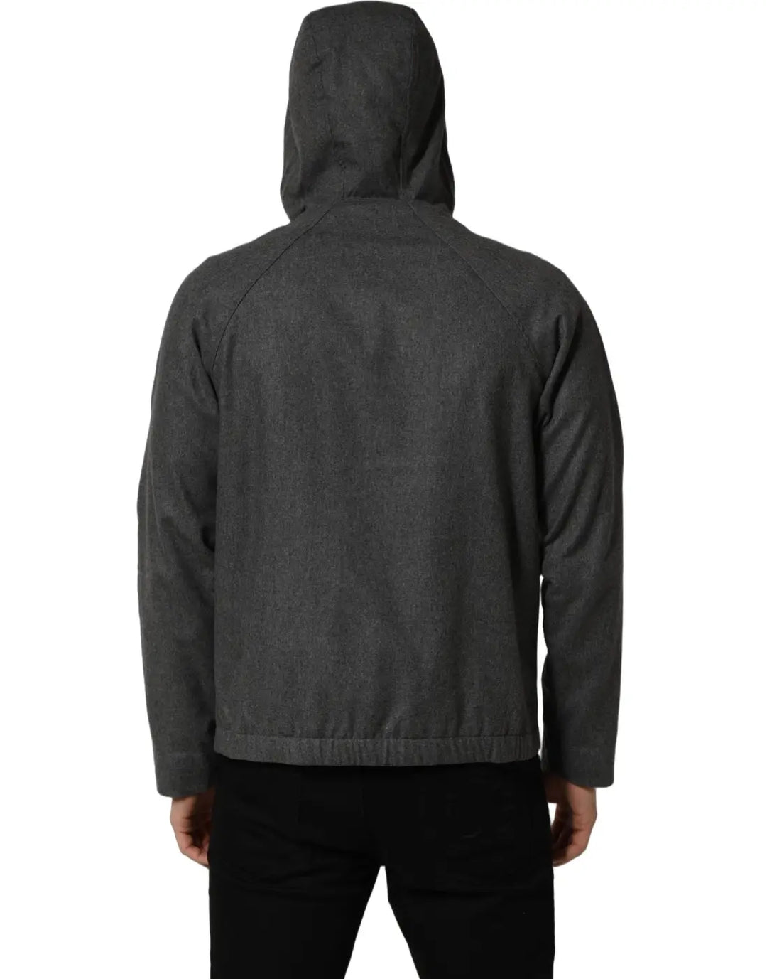 Dolce &amp; Gabbana Gray Cotton Men Hooded Full Zip Bomber Jacket
