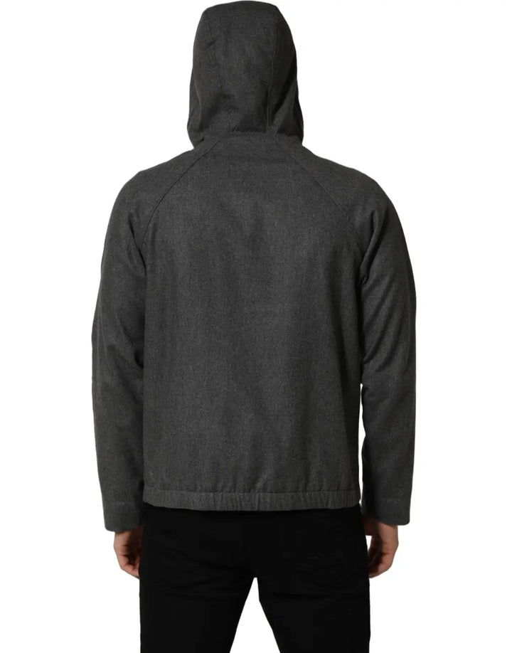 Dolce &amp; Gabbana Gray Cotton Men Hooded Full Zip Bomber Jacket