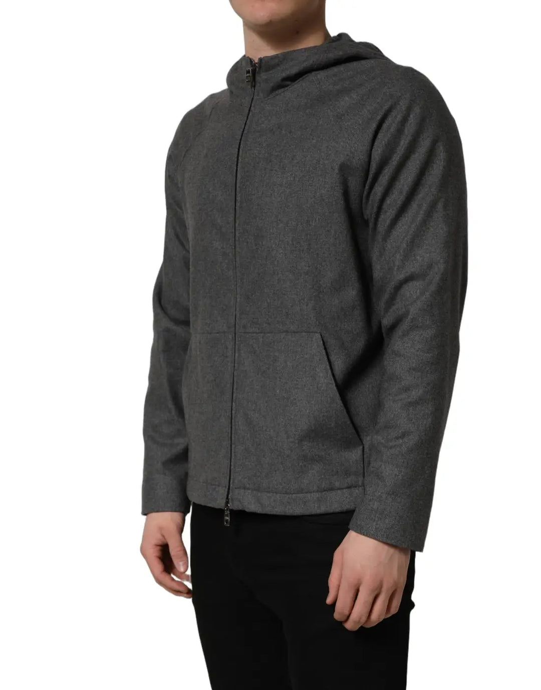 Dolce &amp; Gabbana Gray Cotton Men Hooded Full Zip Bomber Jacket