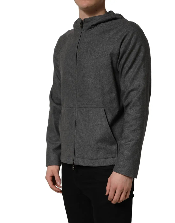 Dolce &amp; Gabbana Gray Cotton Men Hooded Full Zip Bomber Jacket