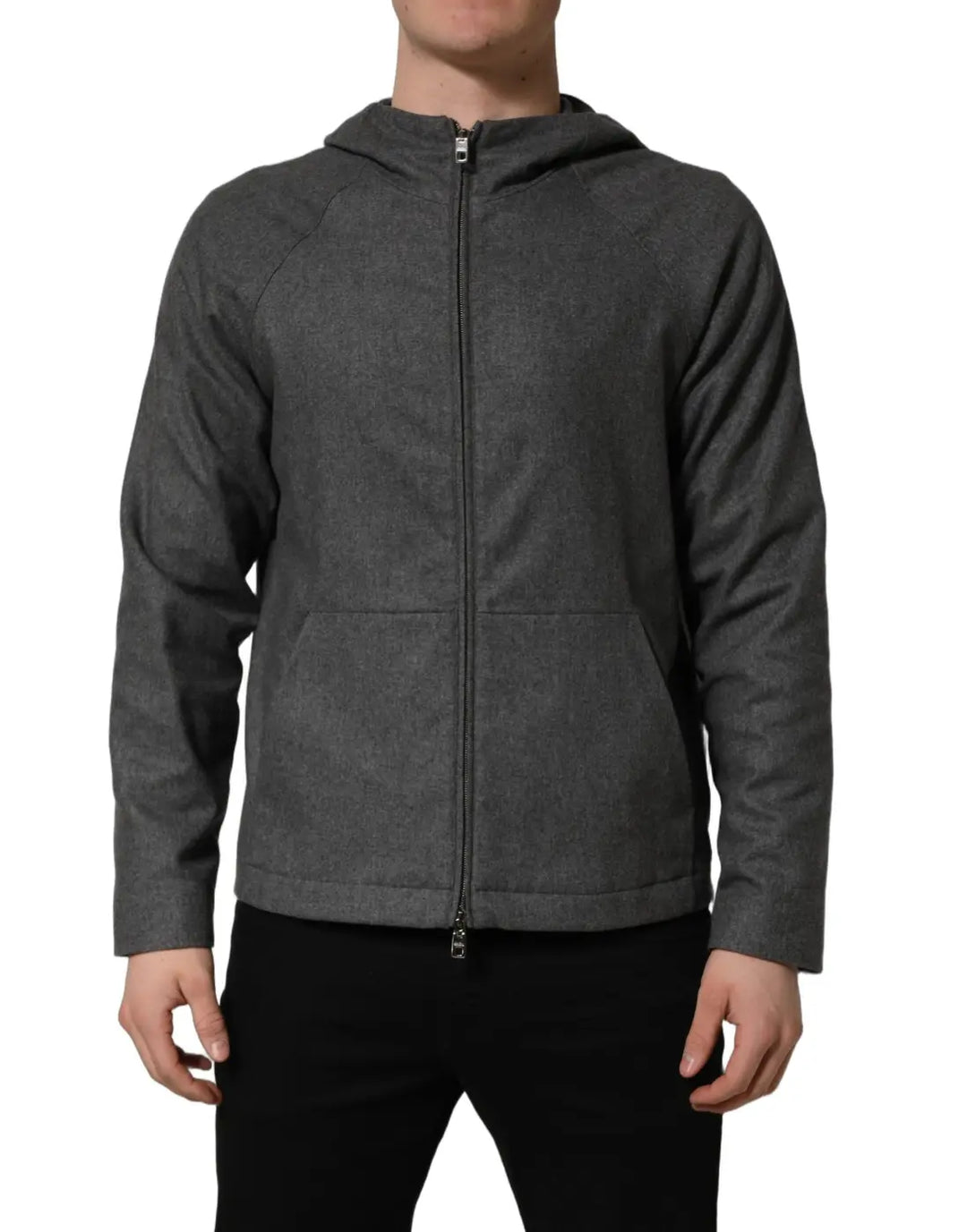 Dolce &amp; Gabbana Gray Cotton Men Hooded Full Zip Bomber Jacket