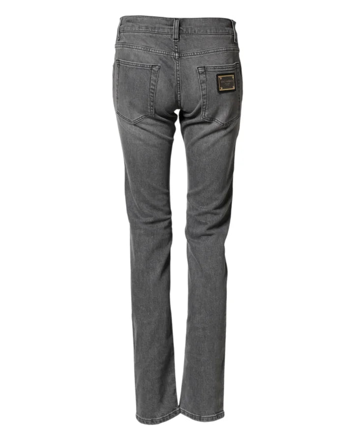 Dolce &amp; Gabbana Gray Cotton Mid Waist Skinny Denim Jeans