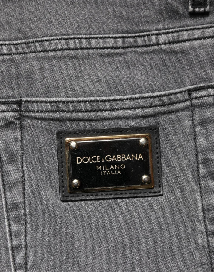 Dolce &amp; Gabbana Gray Cotton Mid Waist Skinny Denim Jeans