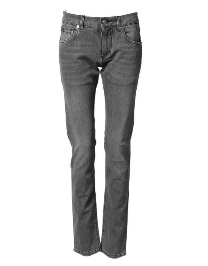 Dolce &amp; Gabbana Gray Cotton Mid Waist Skinny Denim Jeans