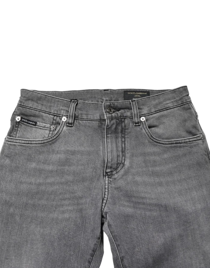 Dolce &amp; Gabbana Gray Cotton Mid Waist Skinny Denim Jeans