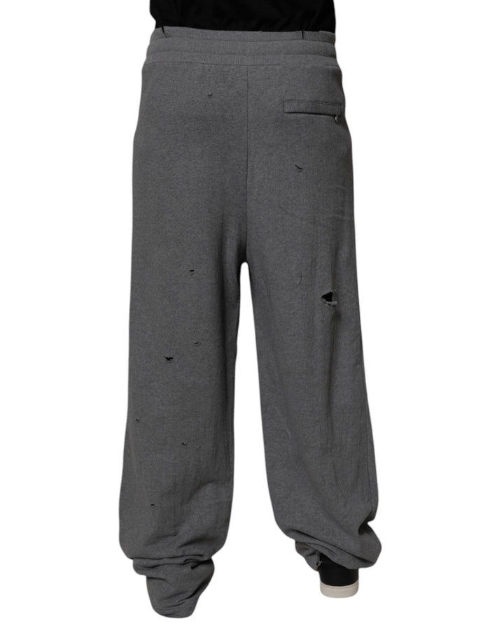 Dolce &amp; Gabbana Gray Cotton Ripstyle Straight Sweatpants Pants