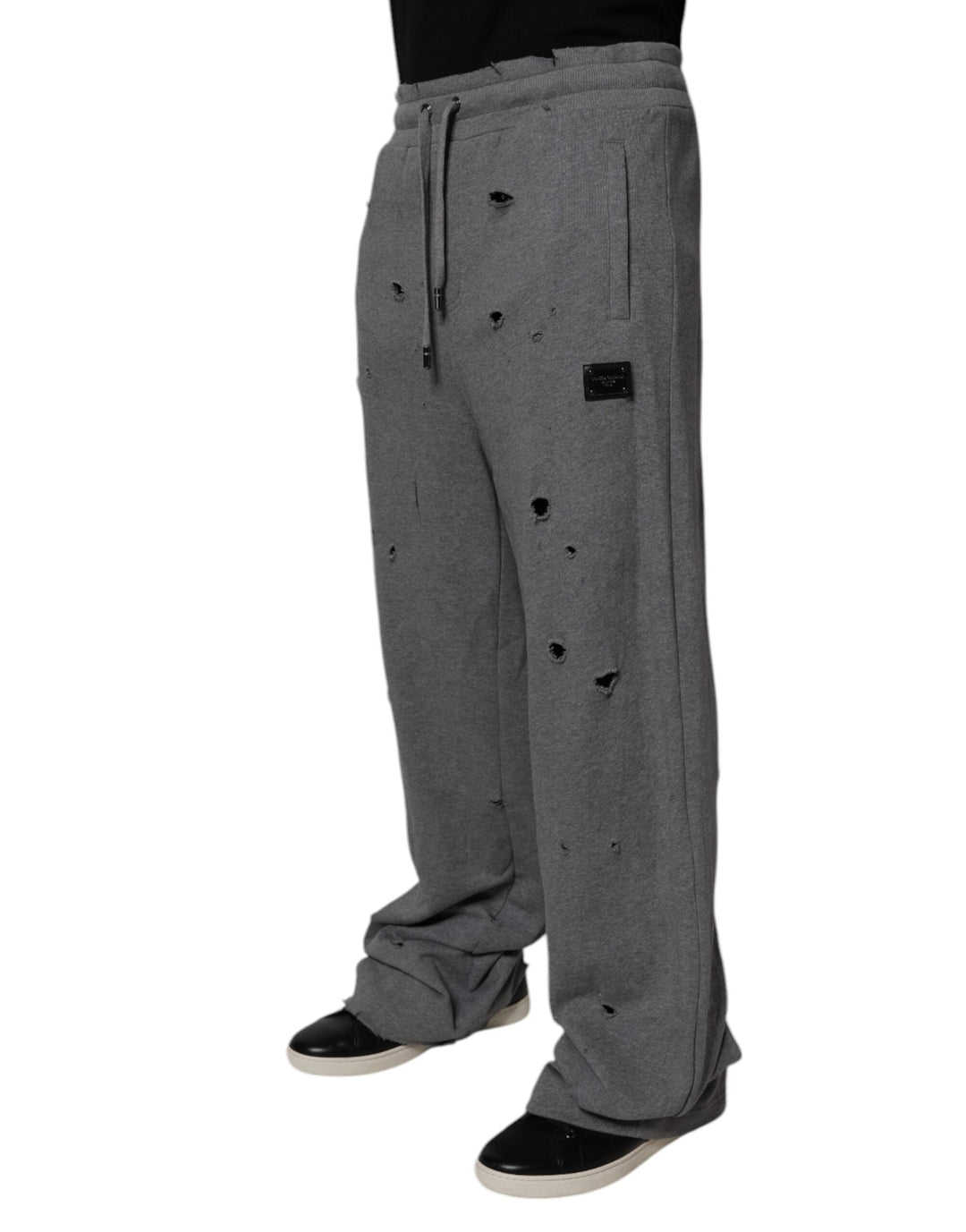 Dolce &amp; Gabbana Gray Cotton Ripstyle Straight Sweatpants Pants