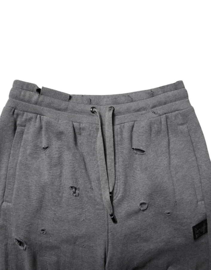 Dolce &amp; Gabbana Gray Cotton RipStyle Straight Sweatpants Pants