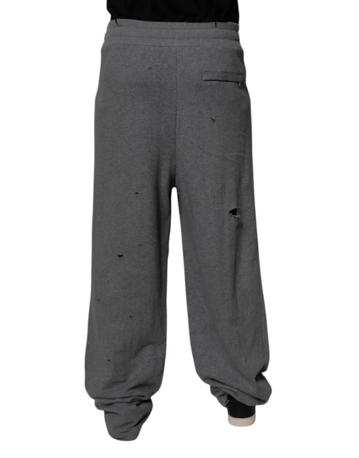 Dolce &amp; Gabbana Gray Cotton RipStyle Straight Sweatpants Pants