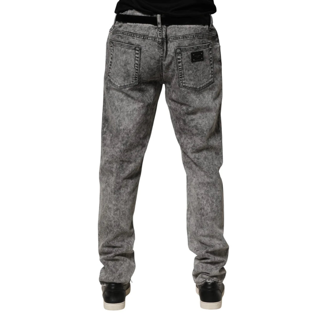 Dolce &amp; Gabbana Gray Cotton Straight Leg Denim Trouser Jeans