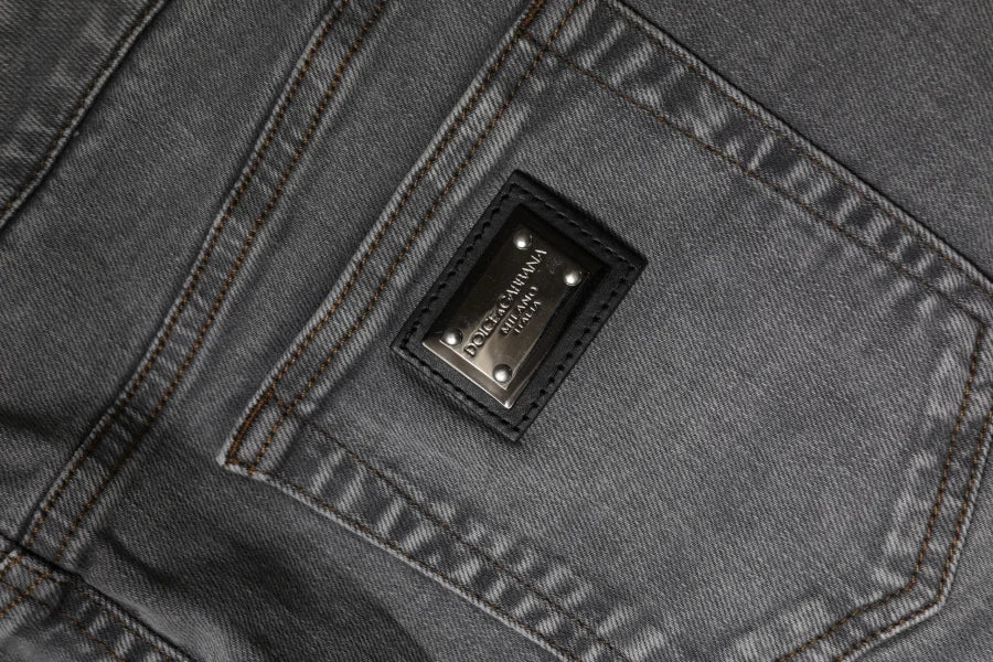 Dolce &amp; Gabbana Gray Cotton Stretch Mid Waist Denim Mini Skirt