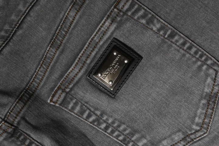Dolce &amp; Gabbana Gray Cotton Stretch Mid Waist Denim Mini Skirt