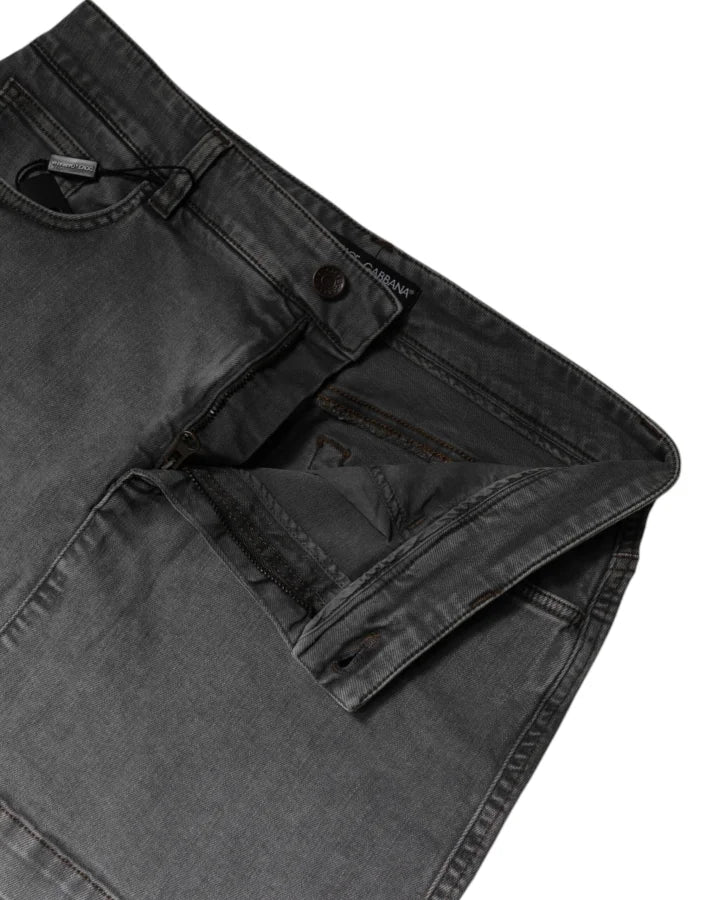 Dolce &amp; Gabbana Gray Cotton Stretch Mid Waist Denim Mini Skirt