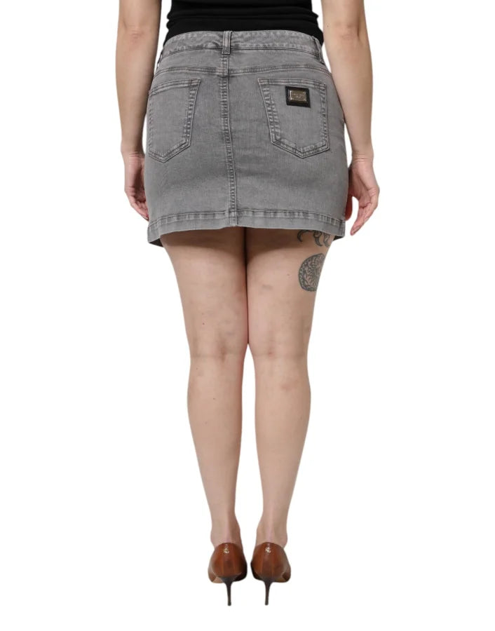 Dolce &amp; Gabbana Gray Cotton Stretch Mid Waist Denim Mini Skirt