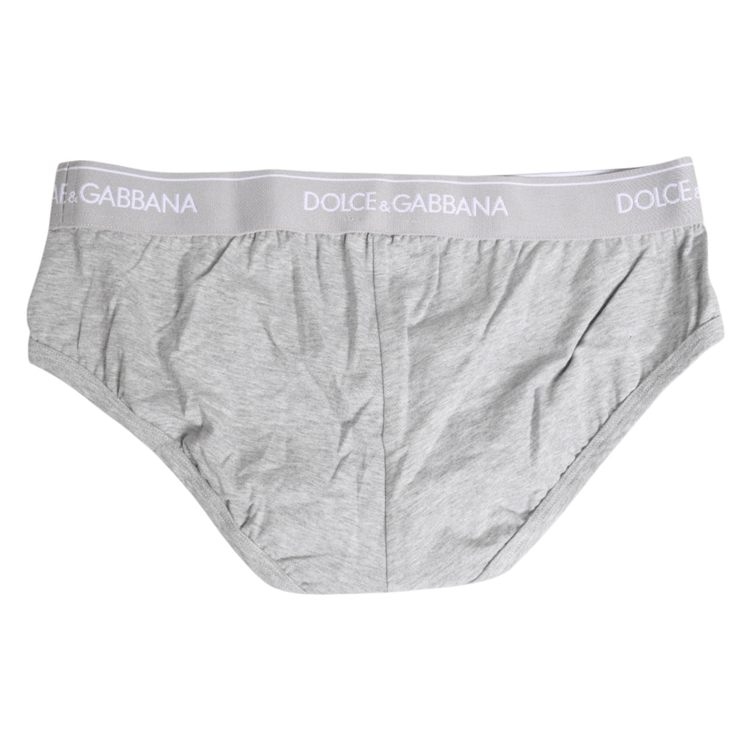 Dolce &amp; Gabbana Gray Cotton Stretch Regular Brief Underwear