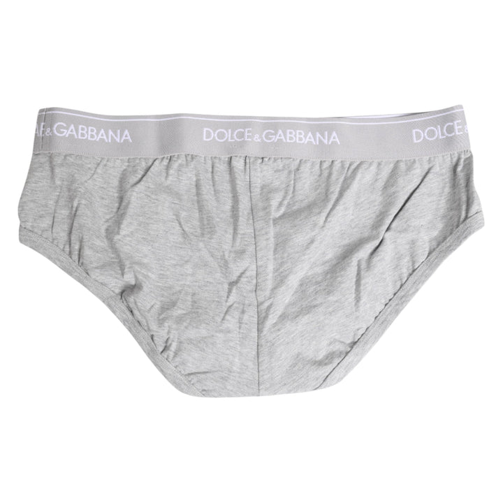 Dolce &amp; Gabbana Gray Cotton Stretch Regular Brief Underwear