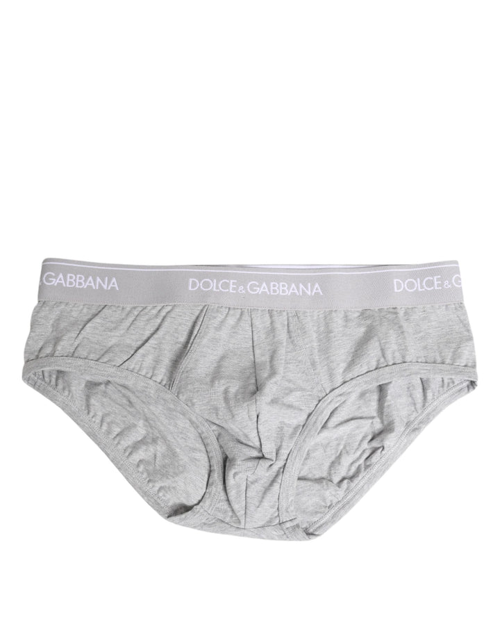 Dolce &amp; Gabbana Gray Cotton Stretch Regular Brief Underwear