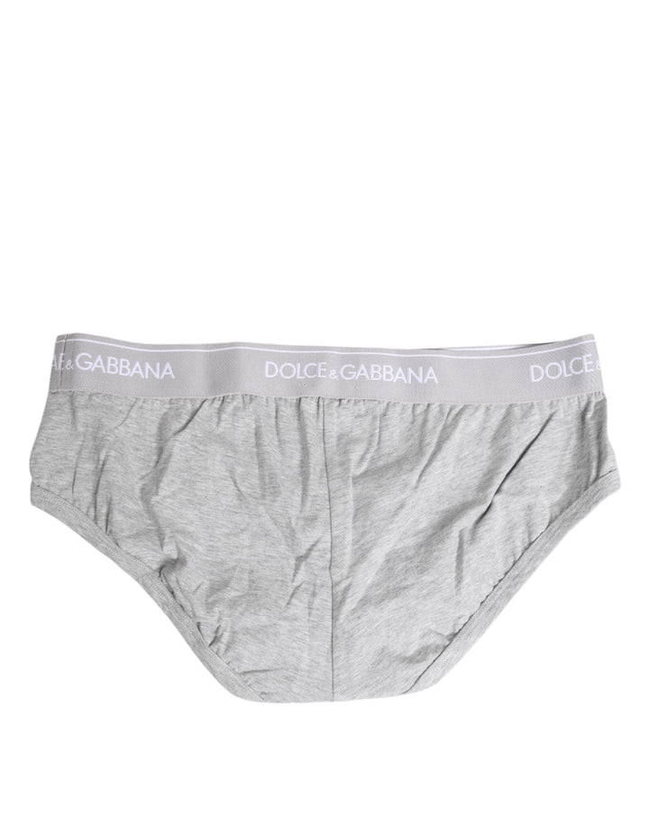 Dolce &amp; Gabbana Gray Cotton Stretch Regular Brief Underwear