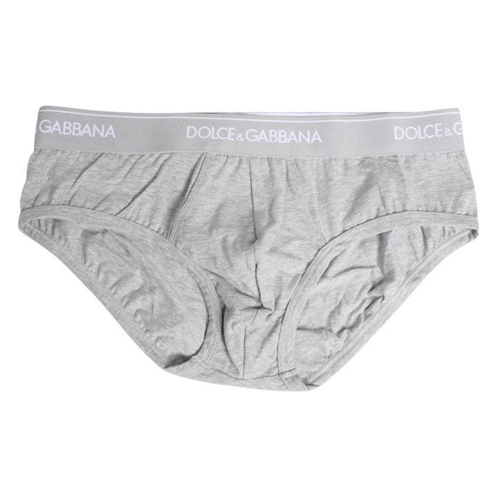 Dolce &amp; Gabbana Gray Cotton Stretch Regular Brief Underwear