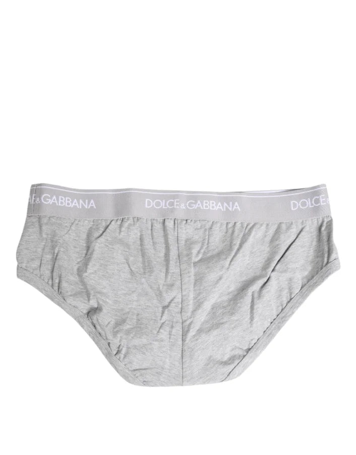 Dolce &amp; Gabbana Gray Cotton Stretch Regular Brief Underwear