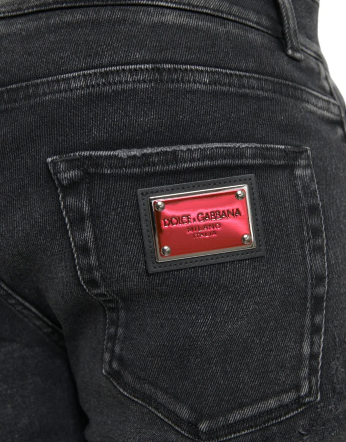 Dolce &amp; Gabbana Gray Cotton Stretch Skinny Denim Logo Jeans