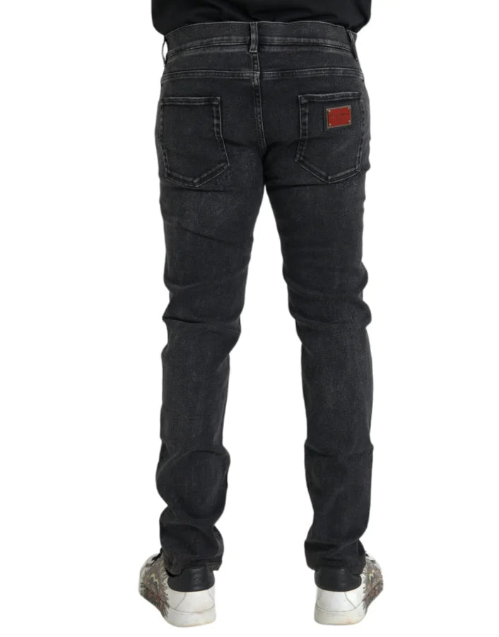 Dolce &amp; Gabbana Gray Cotton Stretch Skinny Denim Logo Jeans